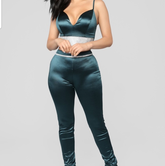 Fashion Nova Pants - Teal Satin Set